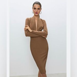 Aritzia Babaton Vandeley Bandage Bodycon Camel Formal Evening Wedding Dres L